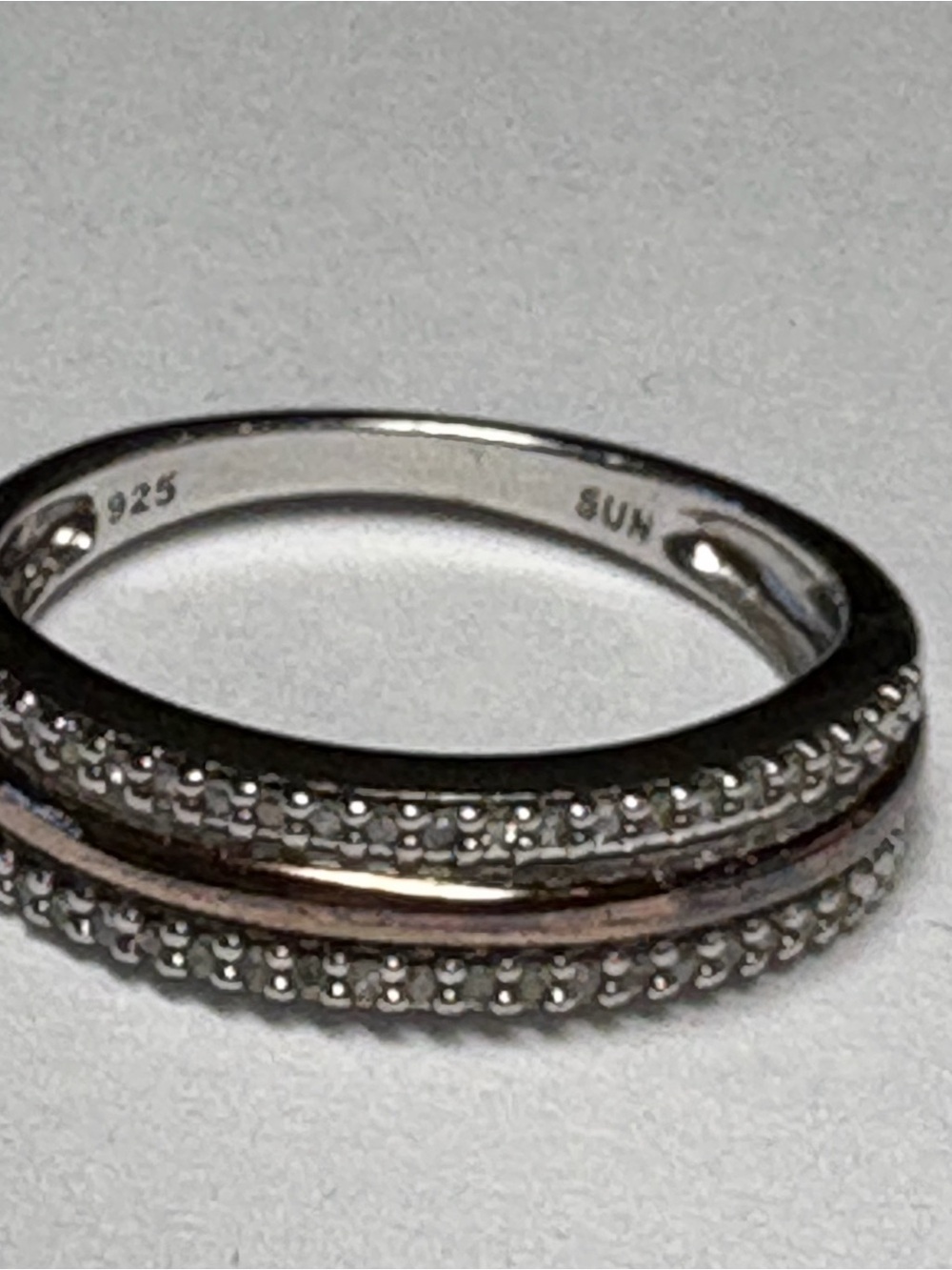 Sterling Silver Two-Row diamond chips Stackable Ring in Silver. Item H2